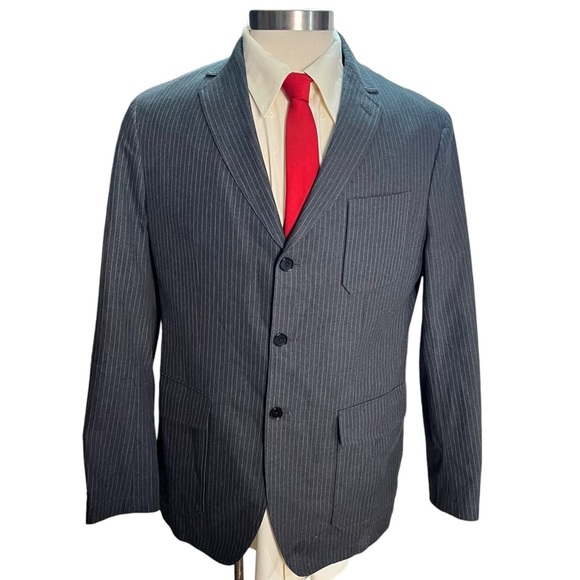 Banana Republic Modern Fit Men Medium Grey Light Grey Striped Suit Jacket Sz 44L - Picture 2 of 16